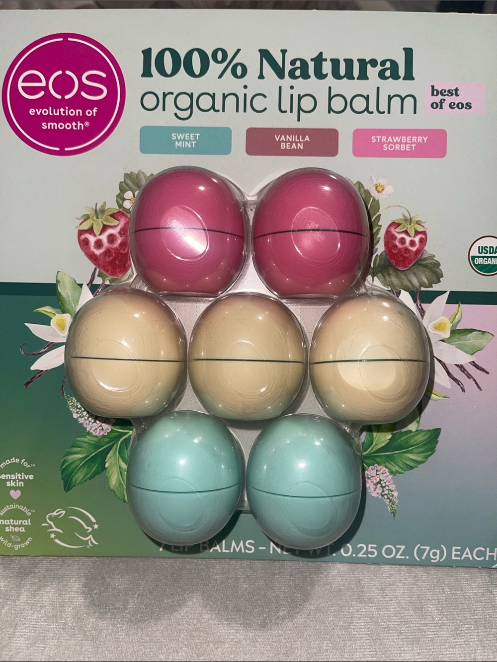 ❤️NEW!!!❤️ EOS Lip Balm 100% Natural Organic Lip Balm 7-Pack, a variety set.